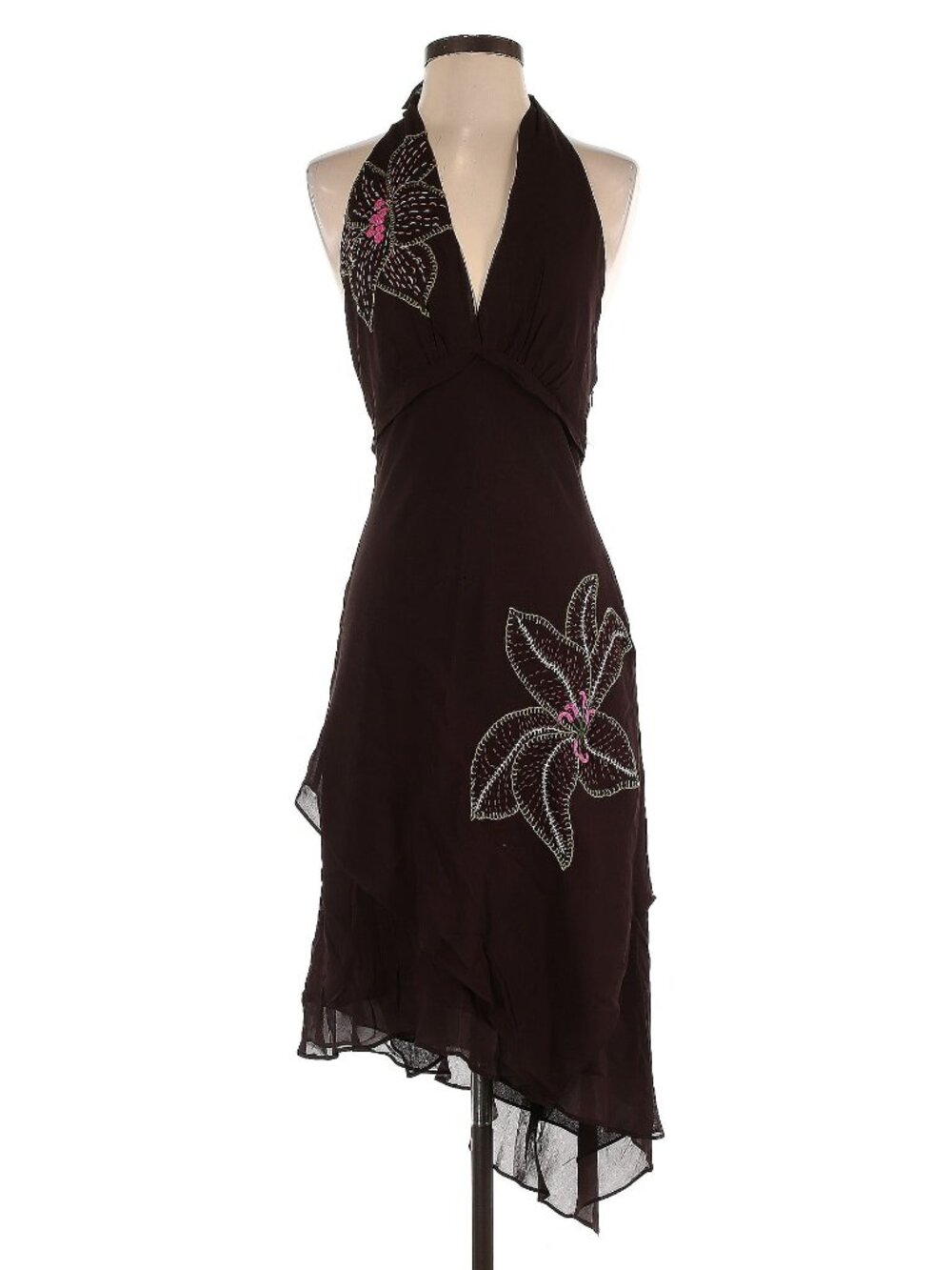 Asymmetrical Silk Embroidered Halter Dress Y2K RARE VINTAGE FAIRYCORE